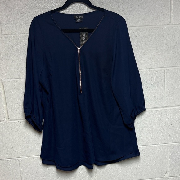 City Chic Deep Blue Blouse with Zipper Detail - Picture 2 of 12